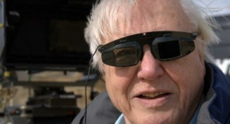 davis attenborough wearing 3D glasses 475x256 Two new 3D Attenborough docs heading to Sky